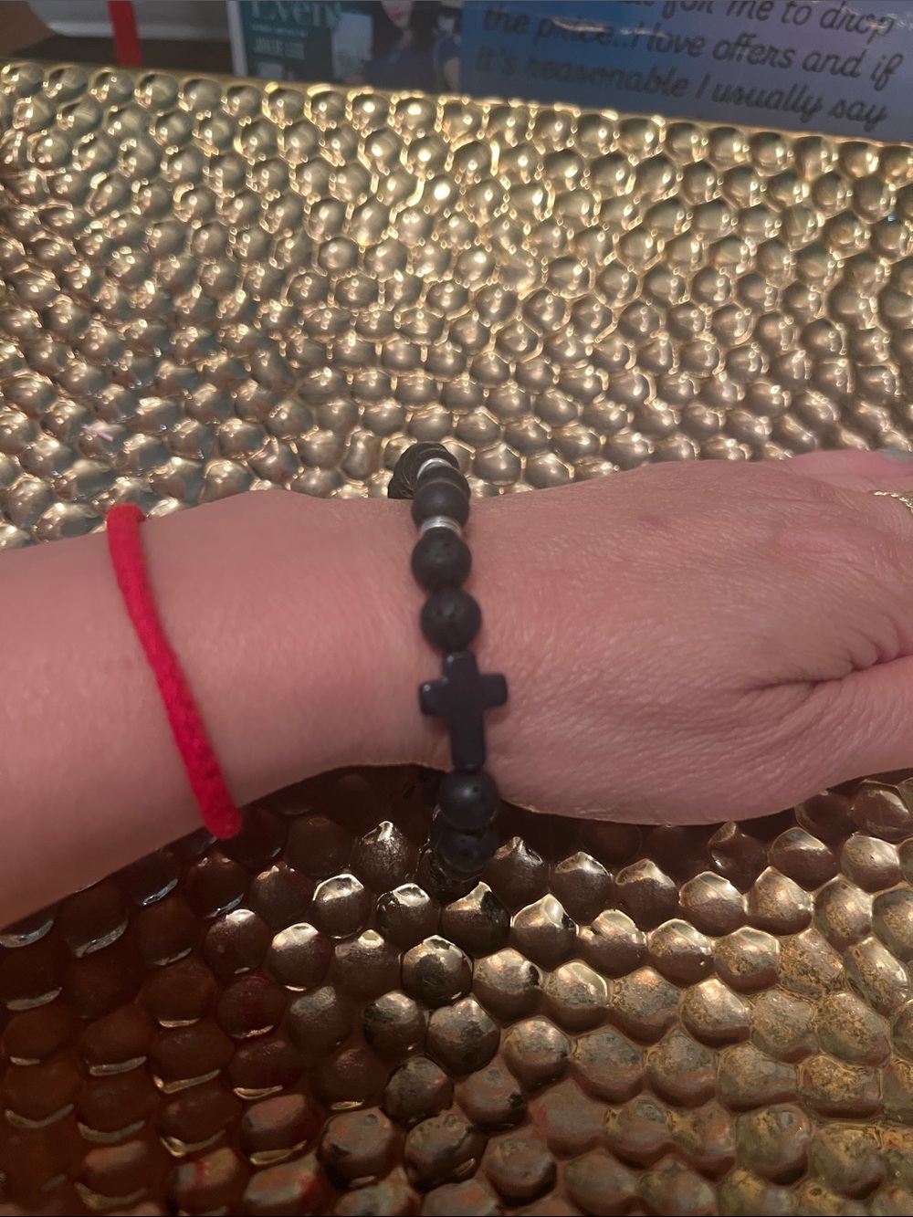 #2516*Unisex’s Black LAVA Beaded Cross Bracelet with Inspirational Card - Picture 4 of 15
